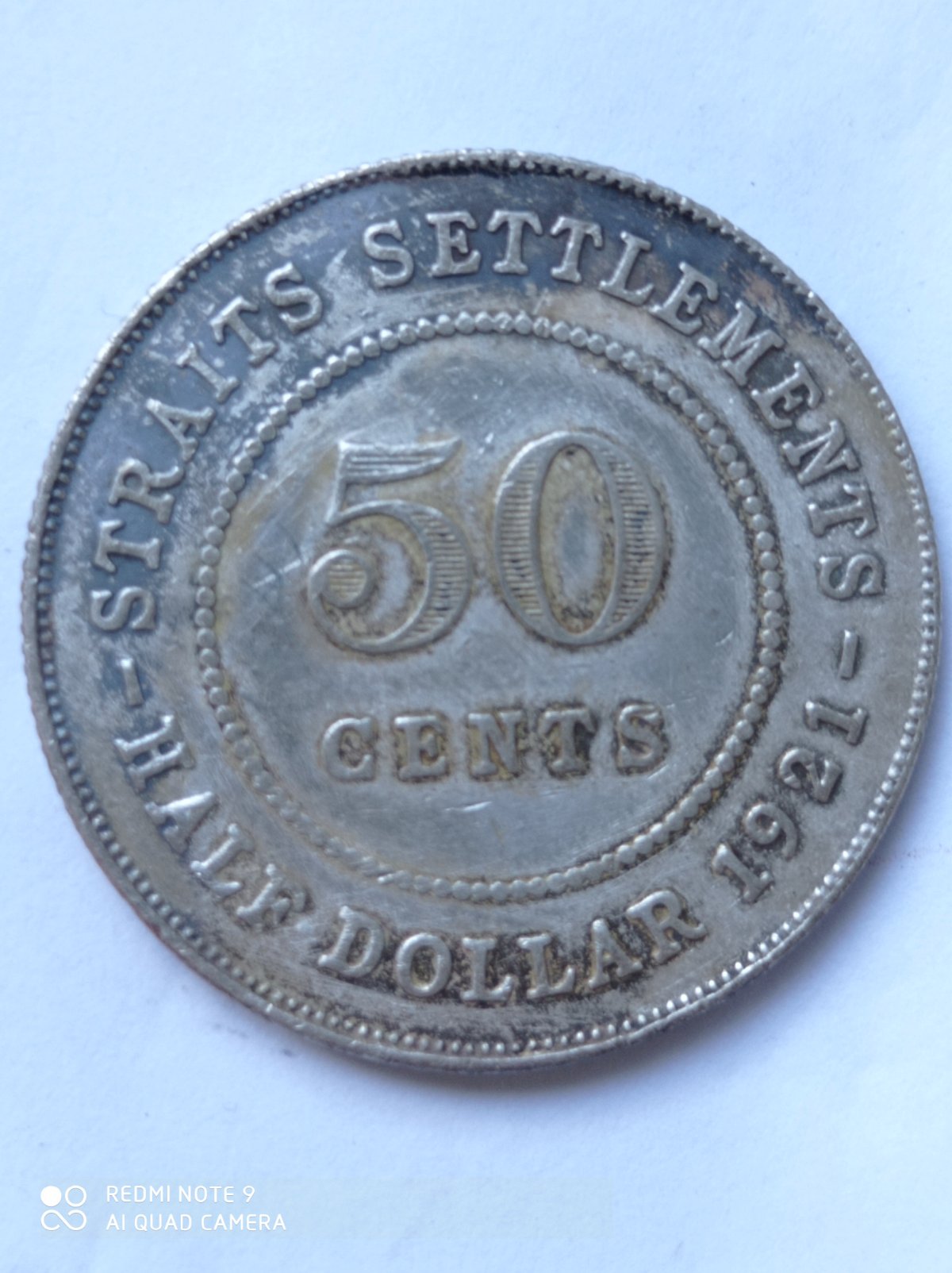 1921-Straits-Settlements-50-Cent-Strange-Surface-On-Obverse